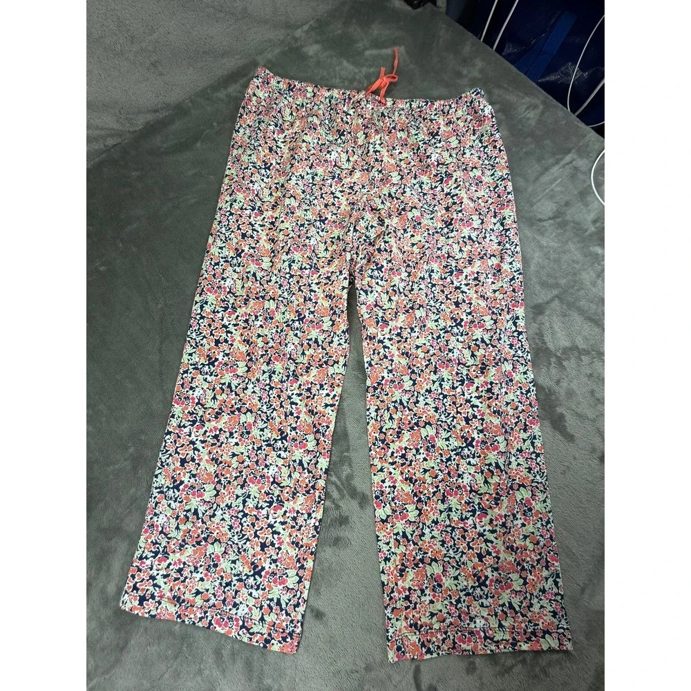 Floral Cotton Pajama Pants XL Multi-color Drawstring Wide Leg RN 60766 A230585
